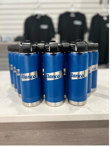 Custom engraved Elanco water bottles